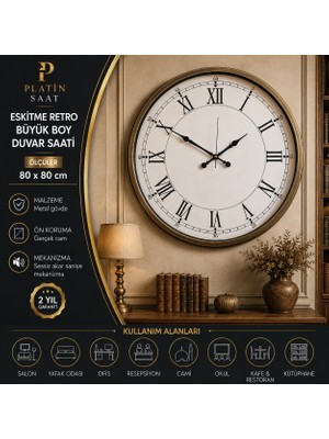 Eskitme Retro Büyük Boy 80 cm Metal Duvar Saati
