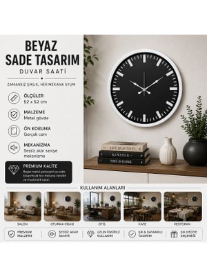 Beyaz Sade Tasarım 52 x 52 cm Duvar Saati