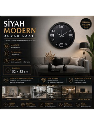 Siyah Modern 52 x 52 cm Duvar Saati