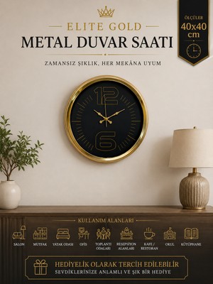 Elite Luxury Gold 40 cm Metal Duvar Saati