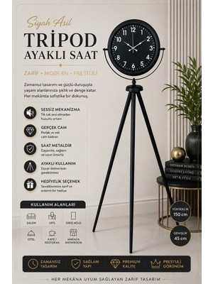 Siyah Asil Standart Stil Tripod Ayaklı Saat
