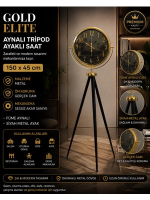 Gold Elite Aynalı Tripod 150 x 45 cm Ayaklı Saat