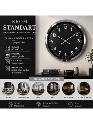 Krom Standart Dekoratif 60 x 60 cm Duvar Saati