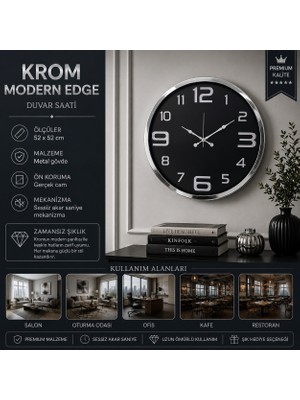 Krom Modern Edge 52 x 52 cm Duvar Saati
