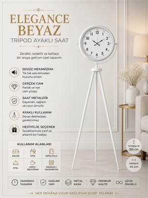 Elegance Beyaz Tripod Ayaklı Saat