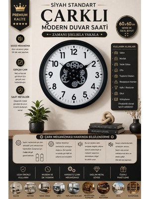 Siyah Standart 60 cm Çarklı Duvar Saati