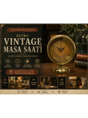 Retro Eskitme 25 x 20 cm Metal Şık Masa Saati
