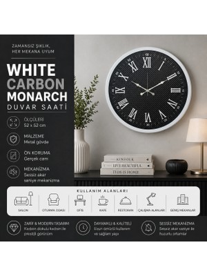 White Carbon Monarch 52 x 52 cm Duvar Saati