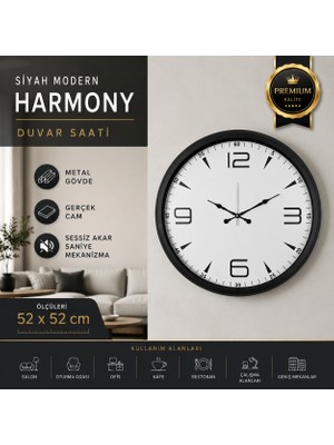 Siyah Modern Harmony 52 x 52 cm Duvar Saati