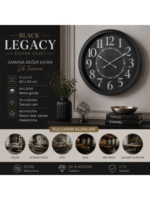 Black Legacy 60 x 60 cm Metal Duvar Saati