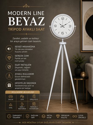 Modern Line Beyaz Tripod Ayaklı Saat