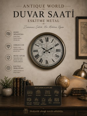 Antique World 40 cm Eskitme Metal Duvar Saati