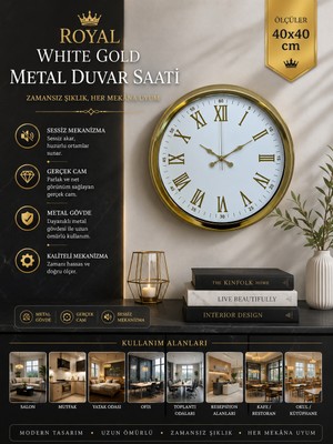 Royal White Gold 40 cm Metal Duvar Saati