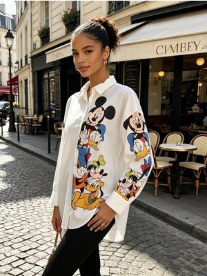 Mila Butik Mickey Mouse Karekterli Gömlek Beyaz, Beyaz / Std