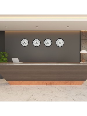 36 cm 4’lü Dünya Saatleri Siyah Roma Rakamlı – Otel ve Resepsiyon Saati