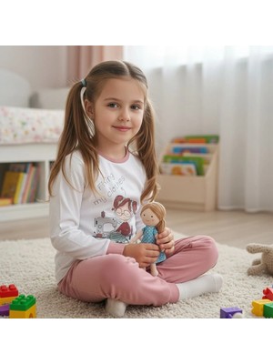 Bonbon Kız Çocuk Pamuklu Kumaş Fixing My Clothes Baskılı Uzun Kollu 2'li Takım CB1099