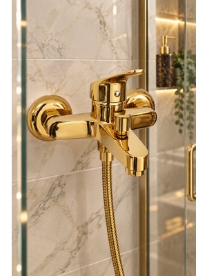 Flextail Gold Pirinç Banyo Bataryası Duş Musluğu Sıcak Soğuk Altın Tek Kollu
