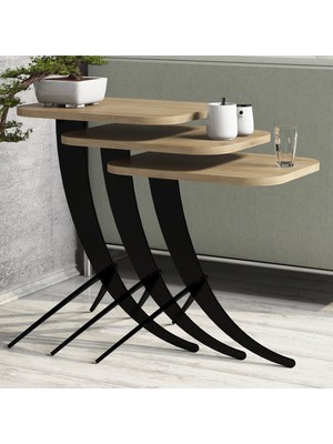 Variant Pion Metal Ayaklı 3 Lü Zigon Sehpa - Meşe