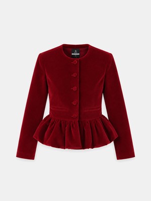 Kadın Bordo Lüks Dokulu Soft Kadife Regular Fit Ceket