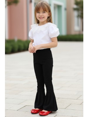 Parla Kids Kız Çocuk Queen Dantelli Ekru Bluz Siyah İspanyol Tayt Alt Üst Takım 29 Ekim Gösteri Kıyafeti