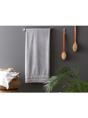 Madame Coco Ryella Armürlü Banyo Havlusu Gri 80x150 cm %100 Pamuk Yumuşak ve Emici Özellikte