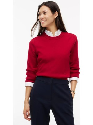 Tommy Hilfiger Kadın Slim Fit Bisiklet Yaka Uzun Kollu Kırmızı Kazak WW0WW52298-XKC