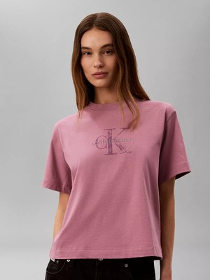 Calvin Klein Kadın Regular Fit Yuvarlak Yakalı Pamuklu Logo Nakışlı Kısa Kollu Pembe T-Shirt LV047H802G-VCB