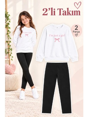Genosha Kız Çocuk Bisiklet Yaka Sweatshirt ve Tayt 2’li Takım