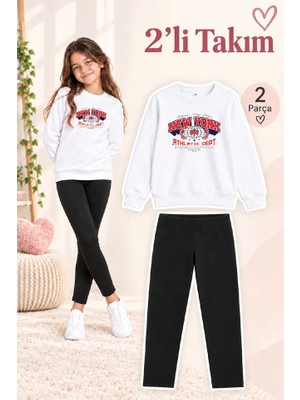 Genosha Kız Çocuk Bisiklet Yaka Sweatshirt ve Tayt 2’li Takım