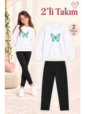 Genosha Kız Çocuk Bisiklet Yaka Sweatshirt ve Tayt 2’li Takım