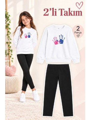 Genosha Kız Çocuk Bisiklet Yaka Sweatshirt ve Tayt 2’li Takım