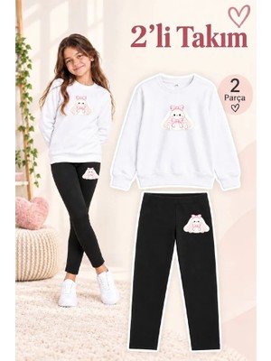 Genosha Kız Çocuk Bisiklet Yaka Sweatshirt ve Tayt 2’li Takım