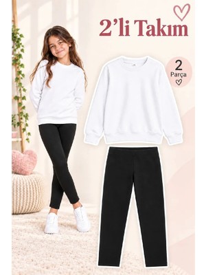 Genosha Kız Çocuk Bisiklet Yaka Sweatshirt ve Tayt 2’li Takım
