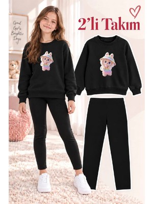 Genosha Kız Çocuk Bisiklet Yaka Sweatshirt ve Tayt 2’li Takım