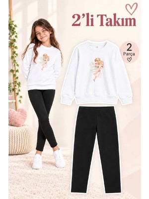 Genosha Kız Çocuk Bisiklet Yaka Sweatshirt ve Tayt 2’li Takım