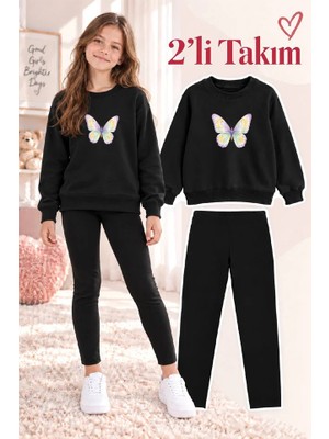 Genosha Kız Çocuk Bisiklet Yaka Sweatshirt ve Tayt 2’li Takım