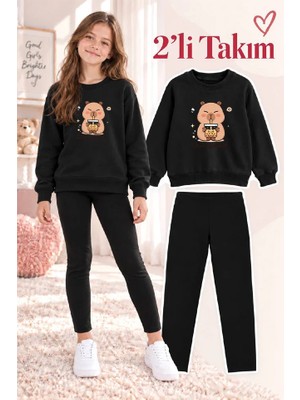 Genosha Kız Çocuk Bisiklet Yaka Sweatshirt ve Tayt 2’li Takım