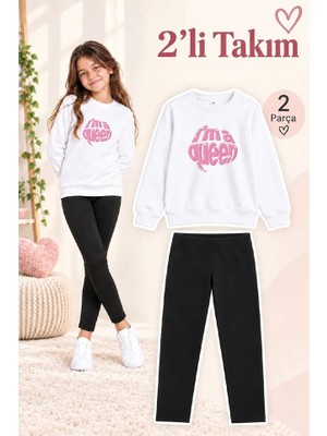 Genosha Kız Çocuk Bisiklet Yaka Sweatshirt ve Tayt 2’li Takım