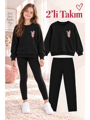 Genosha Kız Çocuk Bisiklet Yaka Sweatshirt ve Tayt 2’li Takım