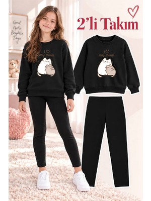 Genosha Kız Çocuk Bisiklet Yaka Sweatshirt ve Tayt 2’li Takım