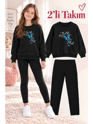 Genosha Kız Çocuk Bisiklet Yaka Sweatshirt ve Tayt 2’li Takım