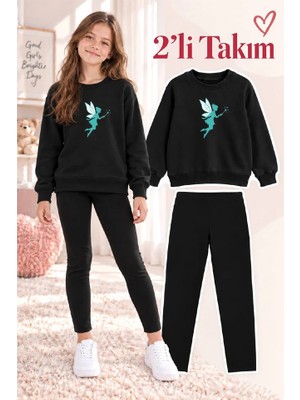 Genosha Kız Çocuk Bisiklet Yaka Sweatshirt ve Tayt 2’li Takım