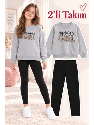 Genosha Kız Çocuk Bisiklet Yaka Sweatshirt ve Tayt 2’li Takım