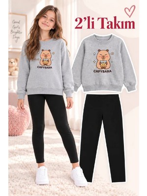 Genosha Kız Çocuk Bisiklet Yaka Sweatshirt ve Tayt 2’li Takım