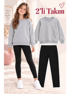 Genosha Kız Çocuk Bisiklet Yaka Sweatshirt ve Tayt 2’li Takım