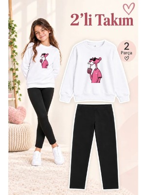 Genosha Kız Çocuk Bisiklet Yaka Sweatshirt ve Tayt 2’li Takım
