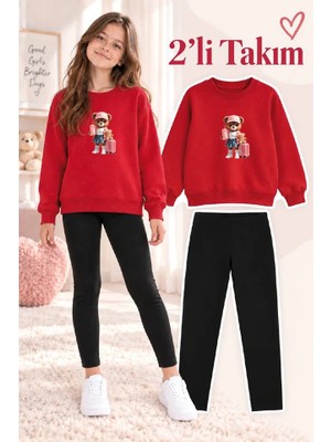 Genosha Kız Çocuk Bisiklet Yaka Sweatshirt ve Tayt 2’li Takım
