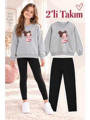 Genosha Kız Çocuk Bisiklet Yaka Sweatshirt ve Tayt 2’li Takım