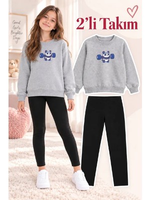Genosha Kız Çocuk Bisiklet Yaka Sweatshirt ve Tayt 2’li Takım