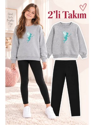 Genosha Kız Çocuk Bisiklet Yaka Sweatshirt ve Tayt 2’li Takım